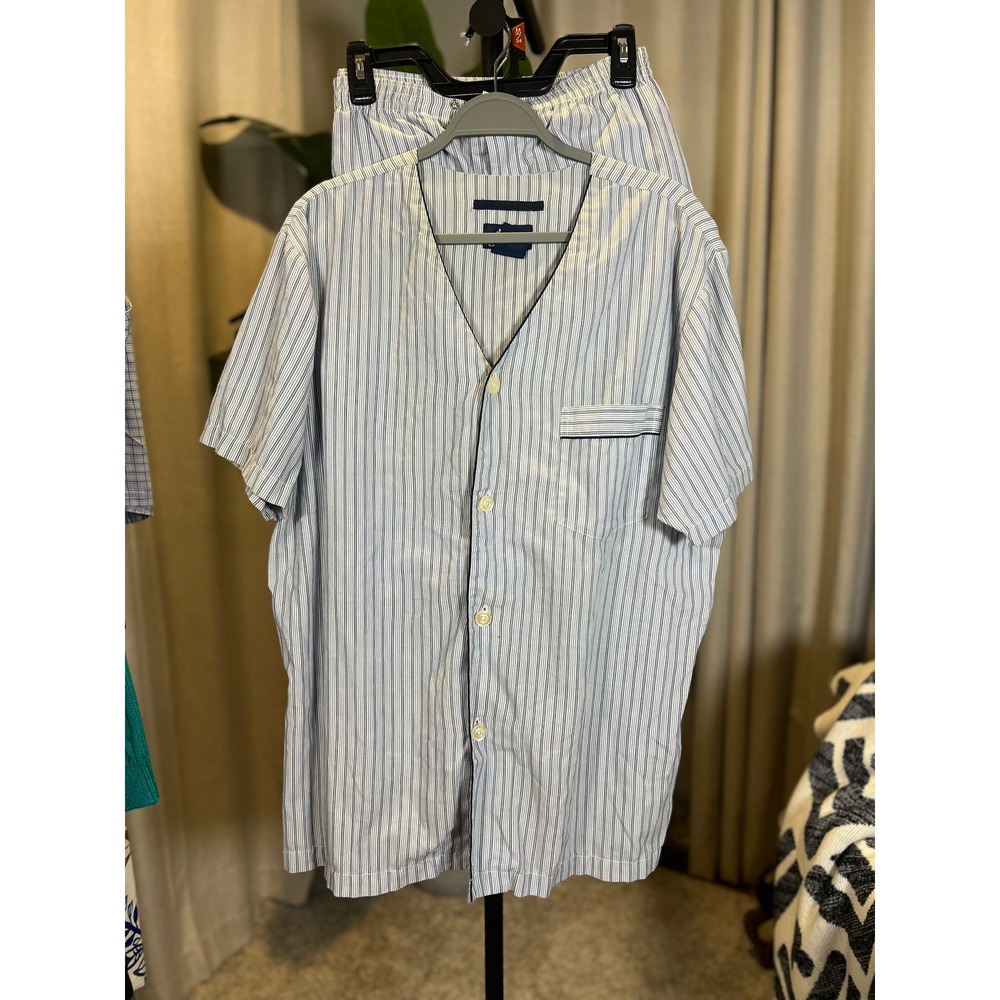 Stafford Mens Pajama Set Blue White Striped Short Sleeve Shirt Shorts Size M